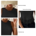 thumbnail image 4 of Mujeres Top sin mangas cuello redondo blusa frente borla empalme corto Top blusa de color puro, 4 of 5