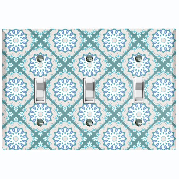 Metal Light Switch Plate Cover Mandala Teal Floral Pattern Damask MDL106