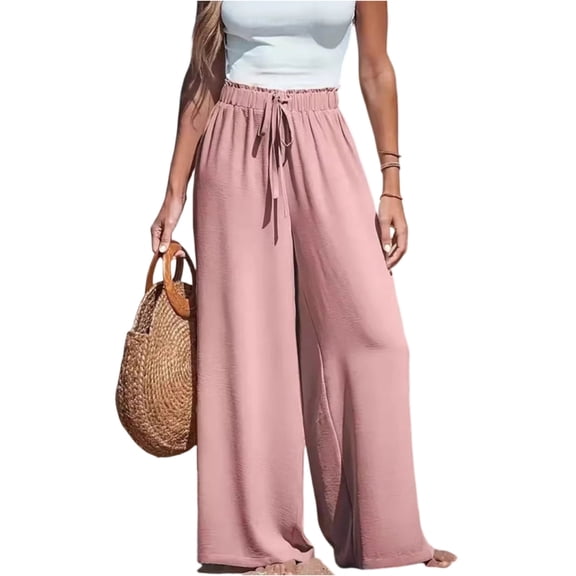 Wide Leg Palazzo Pants for Women Summer High Waist Flowy Loose Casual Lounge Trousers Beach Travel Vacation Clothes Dark Blue XL