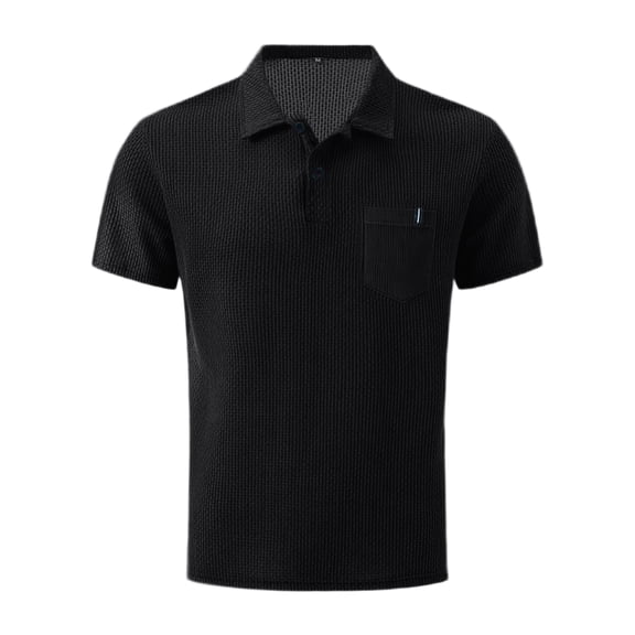 Men's Breeze Polo Shirts Beer Belly Breeze Short Sleeve Wear Collared Textured Shirt Stretchy Quick Dry Casual Golf for Outdoor Daily Black L