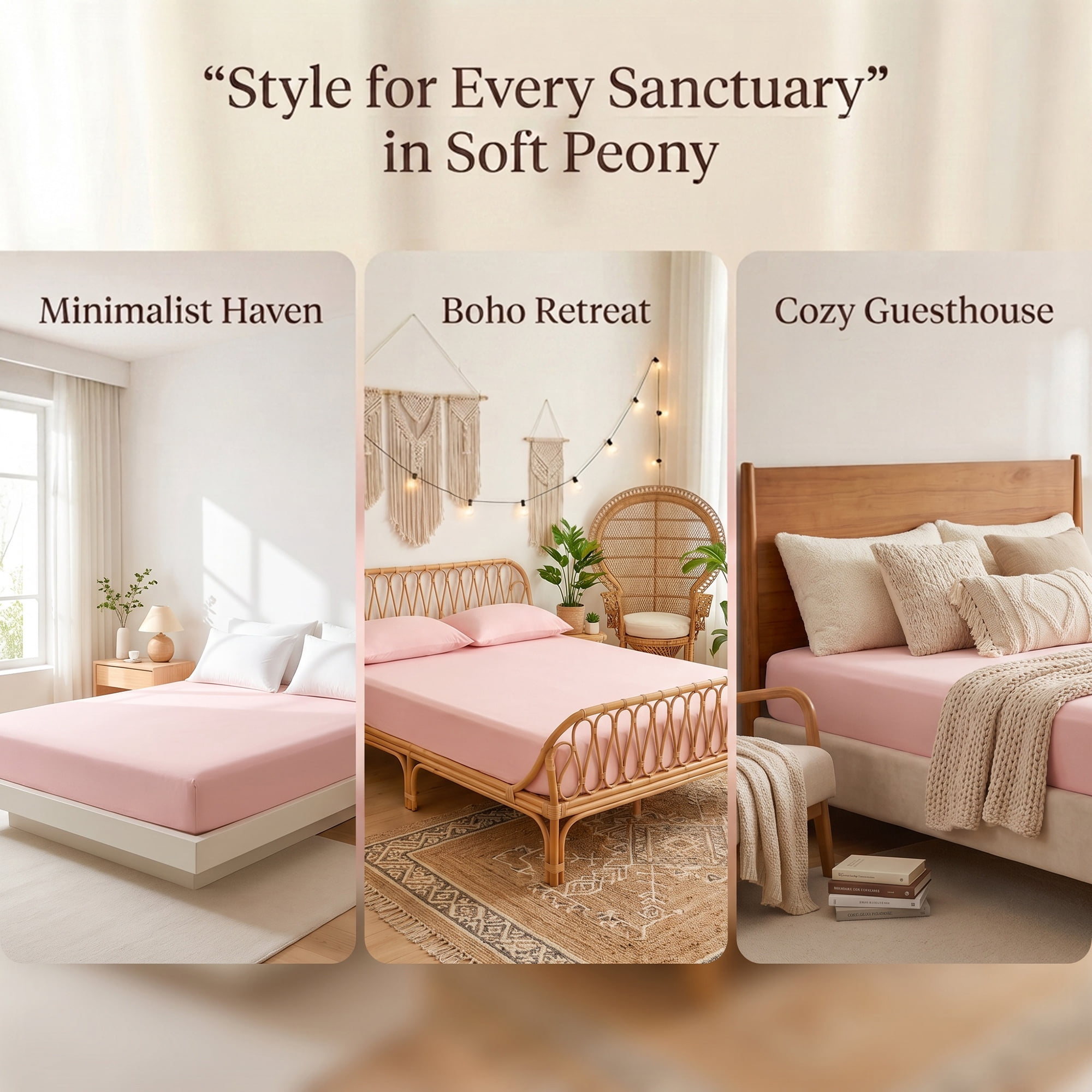 Unique Bargains Fitted Sheet Solid Cotton Bed Sheets Breathable Creamy pink 39"x74.8"