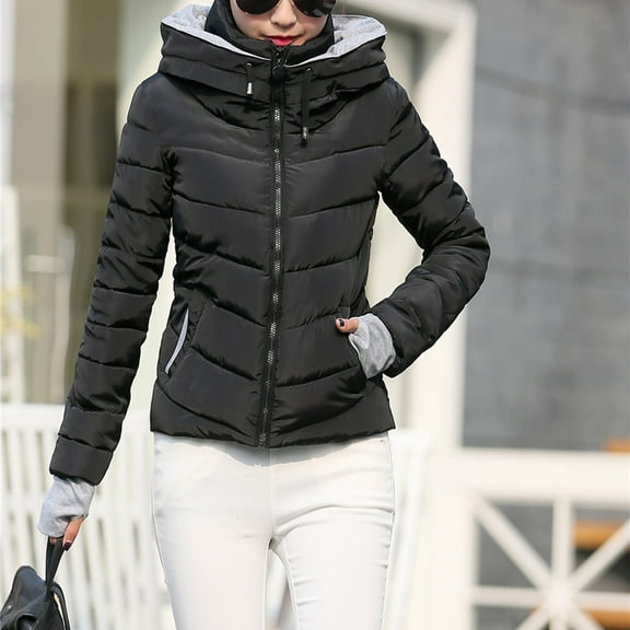 Qetyuw Puffer Jackets for Women Long Sleeve Loose Fit Hooded Jacket Full Zip Up Casual Warm Down Coat
