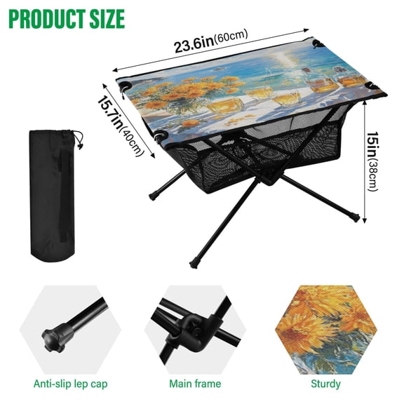 BZSMCE Camping Tables Simple Folding Table Sunny Ocean Retreat Pattern Size:23.6*15.7in