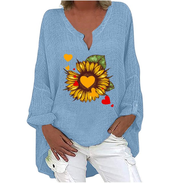 Camisas Para Mujer Camisetas de Gran Tamaño Manga Larga Estampado de Moda Camiseta Suelta Blusa Cuello en V Tops Casuales Odeerbi ODB133873