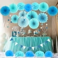 thumbnail image 6 of Fangsheng 21 Pcs Party Decoration, Blue Hanging Paper Fans, Tissue Pom Poms, Garlands String Polka Dot and Triangle Bunting Flags for Boy Birthday Parties, Bridal Showers, Baby Showers, Wedding, 6 of 7