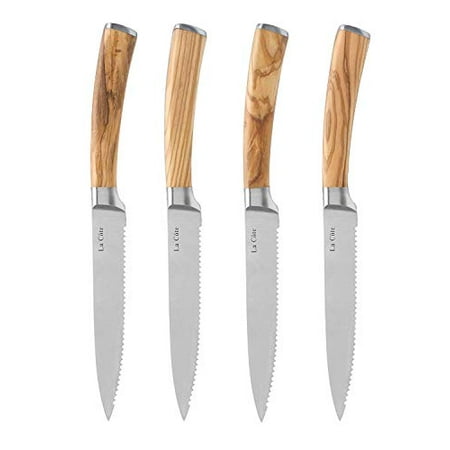 La Cote 4 Piece Steak Knives Set Japanese Stainless Steel Olive Wood Handle In Gift Box (4 PC Steak Knife Set - Olive