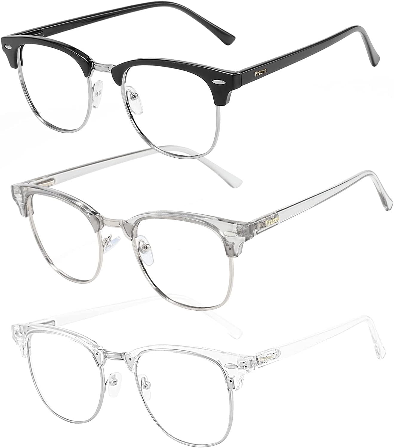 3 Pack Blue Light ing Glasses,Retro Semi Rimless UV400 Clear Lens