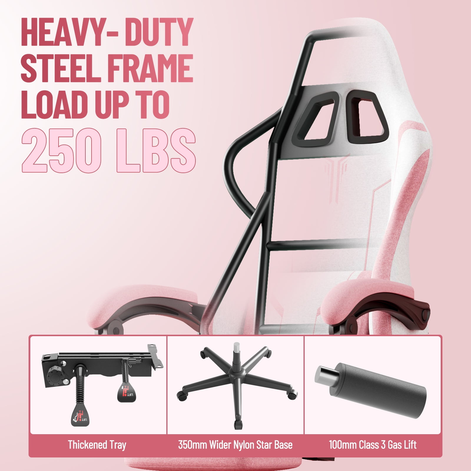 SOONTRANS Gaming Chair for Adults, Leather Office Chair with Footrest & Massage Lumbar Support, High Back Gamer Game Chairs, White/Pink