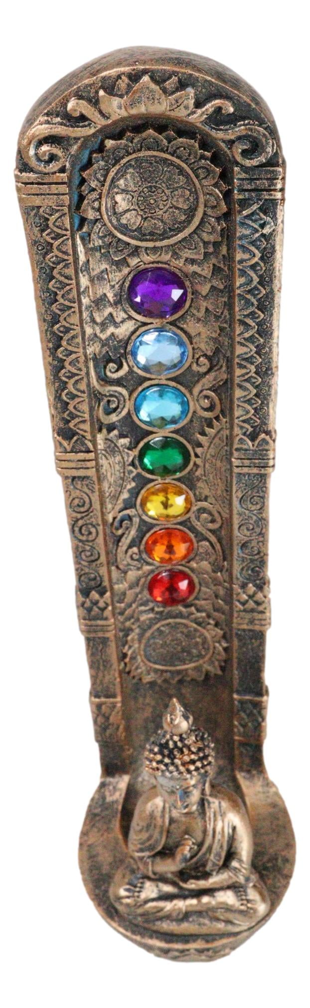 Zen Meditating Buddha Monk With 7 Chakra Zones Gem Colors Incense Holder Statue