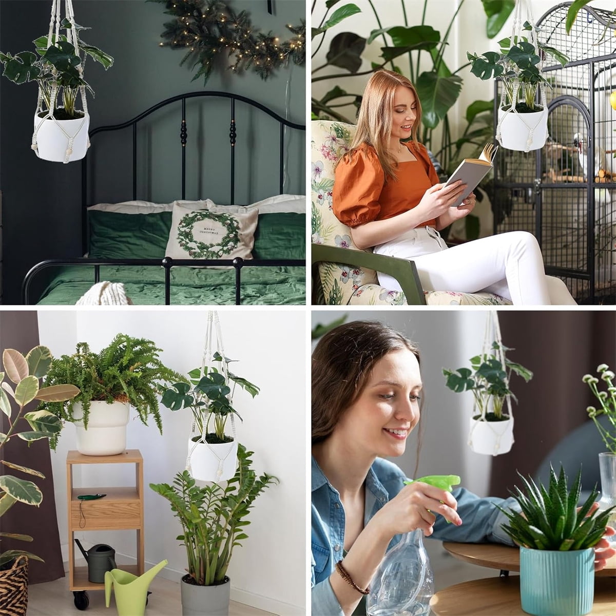 Yahome 3 Pcs Macrame Plant Hanger Indoor Outdoor Hanging Planter for Plants 35 Inch Holder Flower Pot Holder with Decorative Wood Beads & No Tassels, Ivory (Pots Not Included)