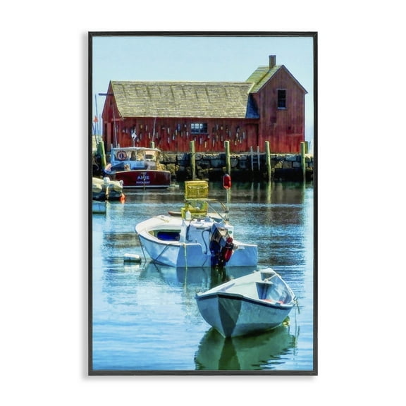 Stupell Industries Tranquil Boat Harbor Landscape & Nature Painting Black Framed Art Print Wall Art, 12 x 18