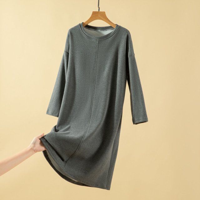 HongQid Chemises de Nuit Manches 3/4 Chemise de Nuit Col Rond Vêtements de Nuit Doux Chemises de Nuit Décontractées Robe de Pyjama Ample avec Poitrine Rembourrée
