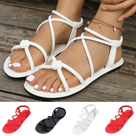 YLOMAY Women’s Sandals Strappy Flat Sandals Open Toe Tie up Casual Shoes Beach Travel 2026 Comfortable Dressy Sandals Black 5.5