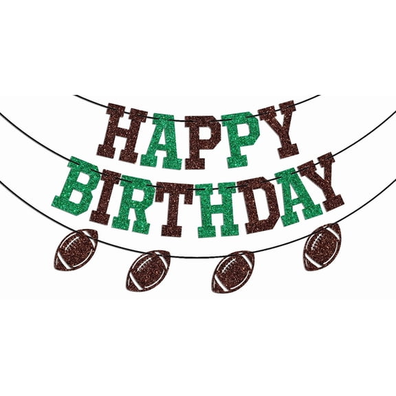 Football Happy Birthday Banner, Football Themed Birthday Party Decoration Supplies, Sport Bday Decor, Football Fan/Lover/Player Bday Party Decor Brown & Green Glitter