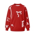 thumbnail image 6 of Lutiedan Christmas Bow Sweater for Girls Cute Crew Neck Knit Sweater Kids Long Sleeve Holiday Pullover Size 5-16,Red, 6 of 8