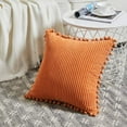 thumbnail image 3 of Pack of 2 Lumbar Decorative Throw Pillow Covers with Pom-poms, Soft Corduroy Solid Rectangle Cushion Cases Set for Couch Sofa Bedroom Car Living Room, 3 of 8