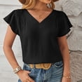 thumbnail image 5 of ClodeEU Women's Summer Ruffle Short Sleeve Shirt ,V Neck Casual Loose Chiffon Blouses Black,Womens Plus M, 5 of 7
