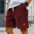 thumbnail image 2 of Men's Corduroy Shorts Casual Elastic Waist Drawstring Beach Shorts Summer Lightweight Loose fit Shorts with pockets Wine L, 2 of 8