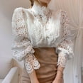 thumbnail image 2 of MORTTIC Women's Victorian-Style Lace Blouse with Pearl Buttons - Puffed Long Sleeve Semi-Sheer Top, Stand Collar Shirt for Spring/Summer, 2 of 7