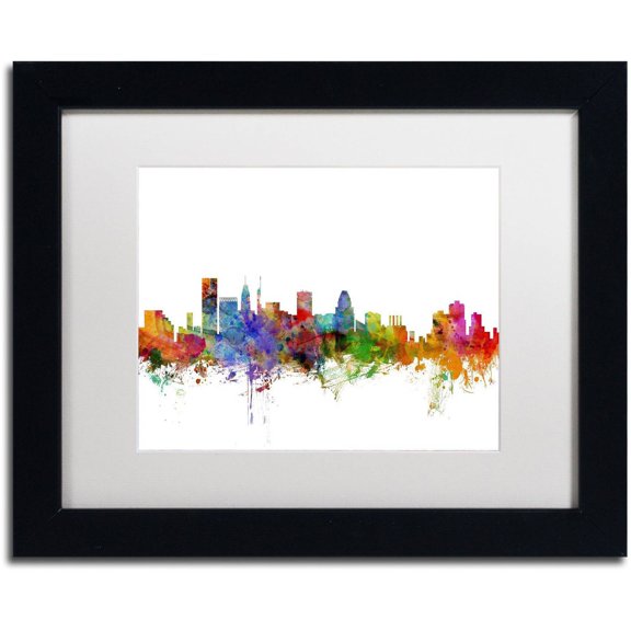 Trademark Fine Art 'Baltimore Maryland Skyline' Canvas Art by Michael Tompsett, White Matte, Black Frame
