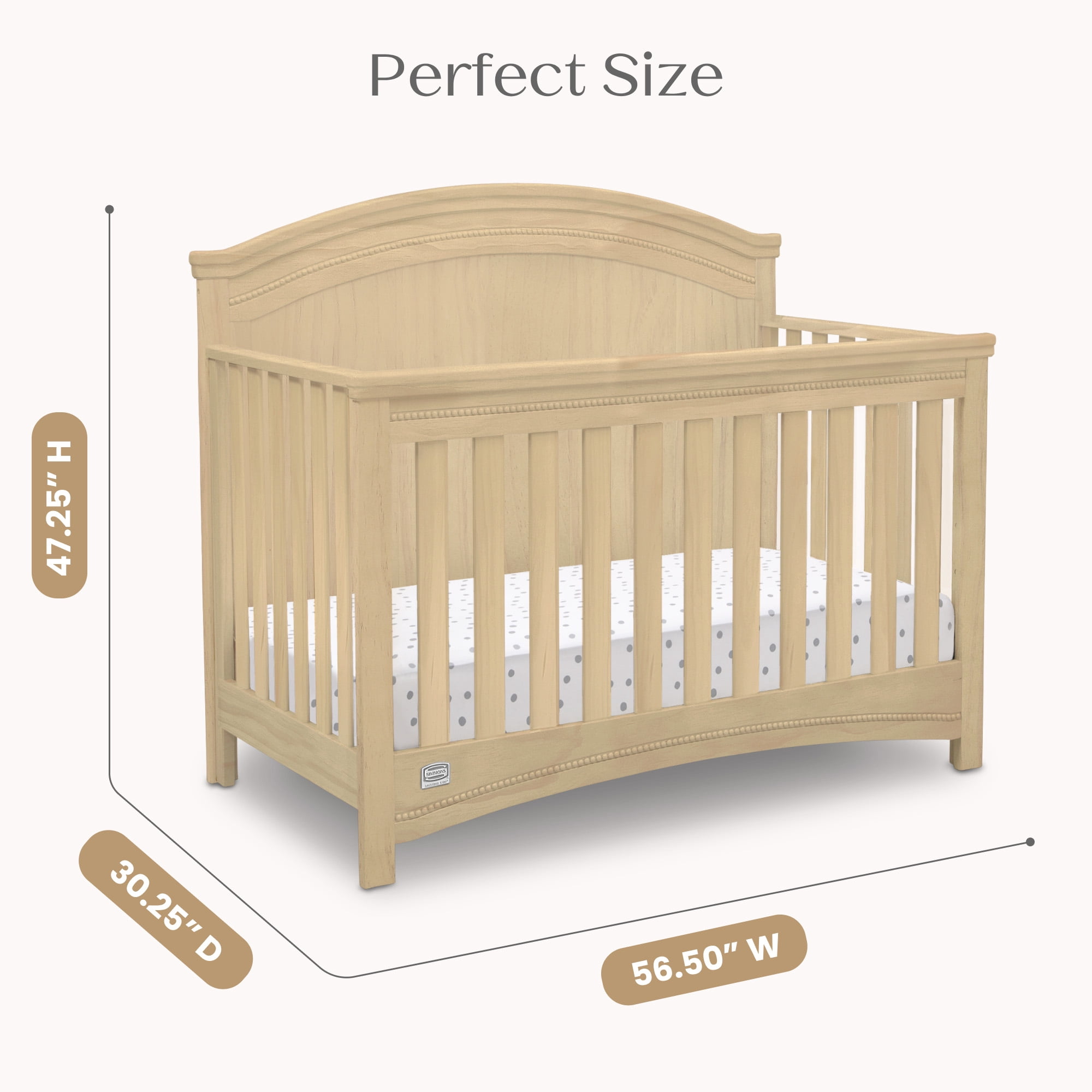 Simmons Kids Emma 4-in-1 Convertible Baby Crib - Greenguard Gold Certified, Natural Sandstone