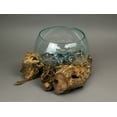 thumbnail image 5 of Things2Die4 Melted Glass Bowl on Teak Driftwood Base, 8–9" Terrarium Centerpiece Decor - Brown - Size 18.5 inch, 5 of 5