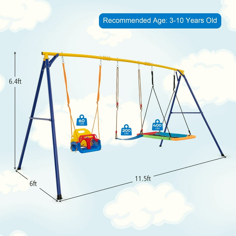 Gymax Outdoor Metal Playground Swing Set for Children, 3-in