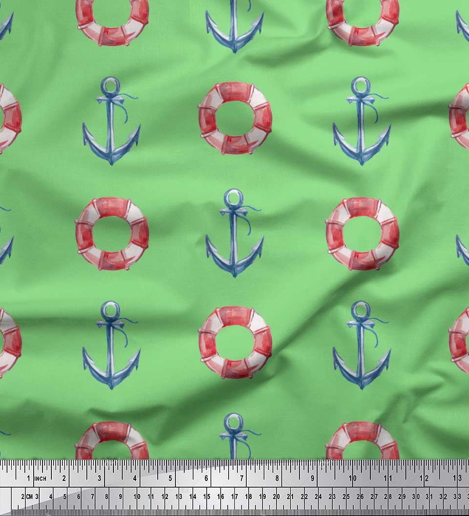 Soimoi Green Cotton Duck Fabric Life Ring & Anchor Hook Nautical