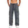 thumbnail image 2 of Men's Quick Dry Cargo Pants Trousers Joggers, Elastic Drawstring Waist Loose Straight, Lightweight Breathable Sun Protection, Outdoor Hiking Athletic Casual Daily, Summer, 2 of 9