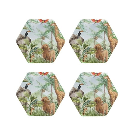 

Vsdgher Watercolor African Animals Wildlife Leather Coasters for Drinks Durable Drink Coasters 4 Set for Tabletop Protection Luxurious Home Décor and Housewarming Gift-Hexagon