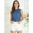thumbnail image 2 of DARING DIVA Mock Neck Ruffle Sleeveless Casual Blouse Top XS Blue, 2 of 6