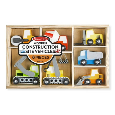 Doug Construction Vehicles - Melissa & Doug Wooden Construction Site Vehicles With Wooden Storage Tray (8 pcs)