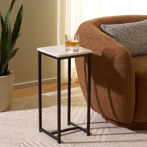 Safavieh Dimitar Metal and Marble Modern Square End Table, White Marble/Black
