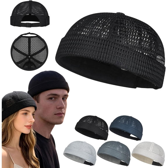 Men's Breathable Brimless Docker Hat, Mens Mesh Brimless Cap, Adjustable Summer Skullcap Docker Beanie Hat