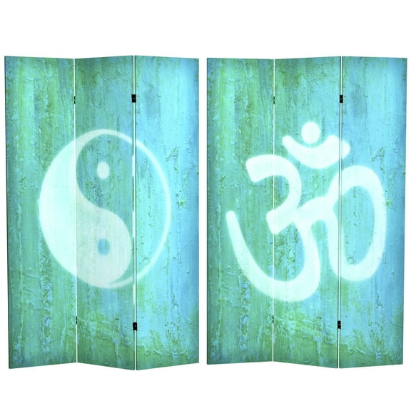 Oriental Furniture 6 ft. Tall Yin Yang/Om Canvas Room Divider - 3 Panel