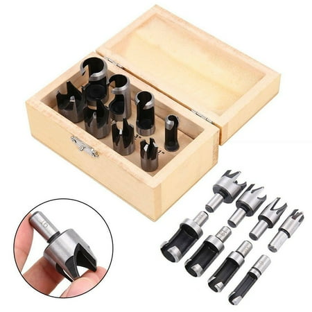 

8Pc Wood Plug Hole CutterSet Dowel Maker Tool Shank Drill Bits In Wooden Case