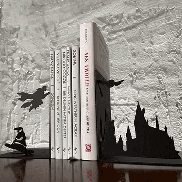 Castle Silhouette Design Magical Wizard-Themed Black Metal Bookends