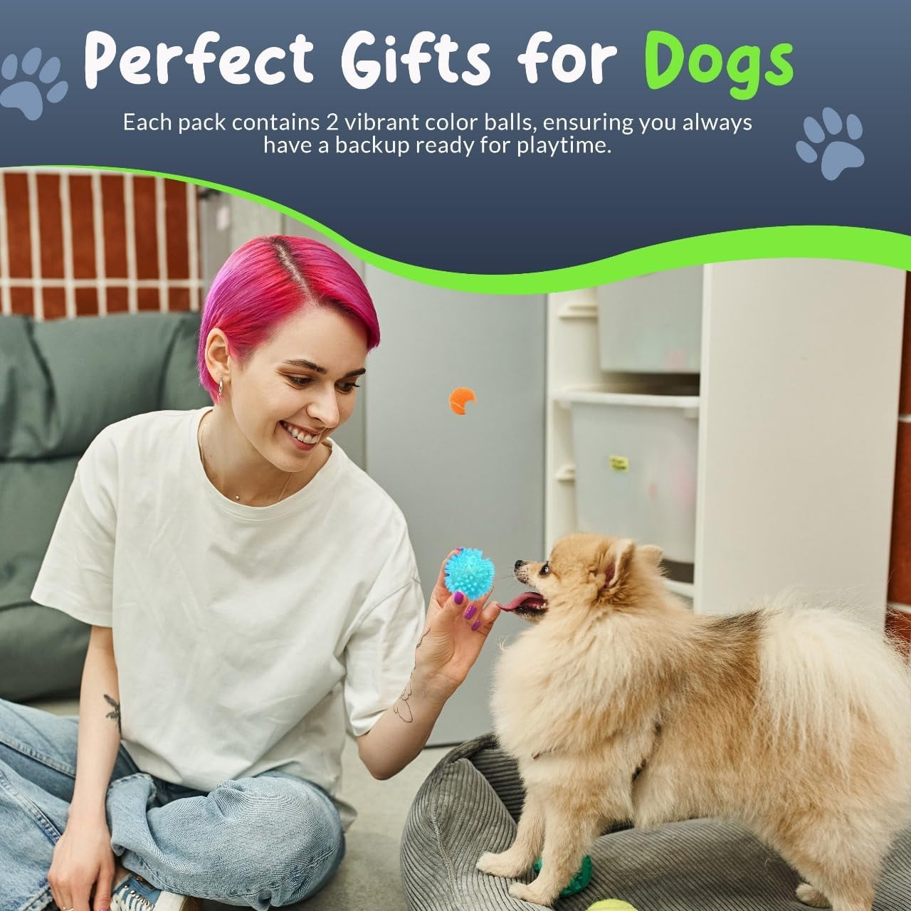 Spiky Dog Ball 1.8 Inch - Squeaky Textured Chew Toy for Small Dogs 4 Pack - Rubber Ball for Puppies, Aggressive Chewers, Gum Stimulation - Non-Toxic