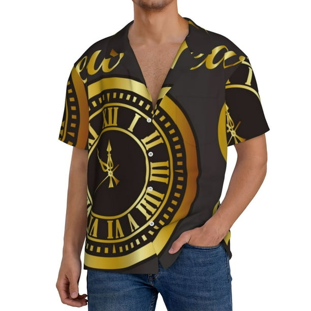 Fotbe 2025 New Year Camisa Estampada de Manga Corta para Hombre, Casual de Verano, Estilo Playero, Sin Arrugas-3X-Large