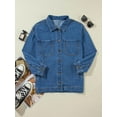 thumbnail image 6 of Jean Jacket for Women Distressed Long Sleeve Oversized Denim Trucker Jackets Coat Royal Blue L, 6 of 9