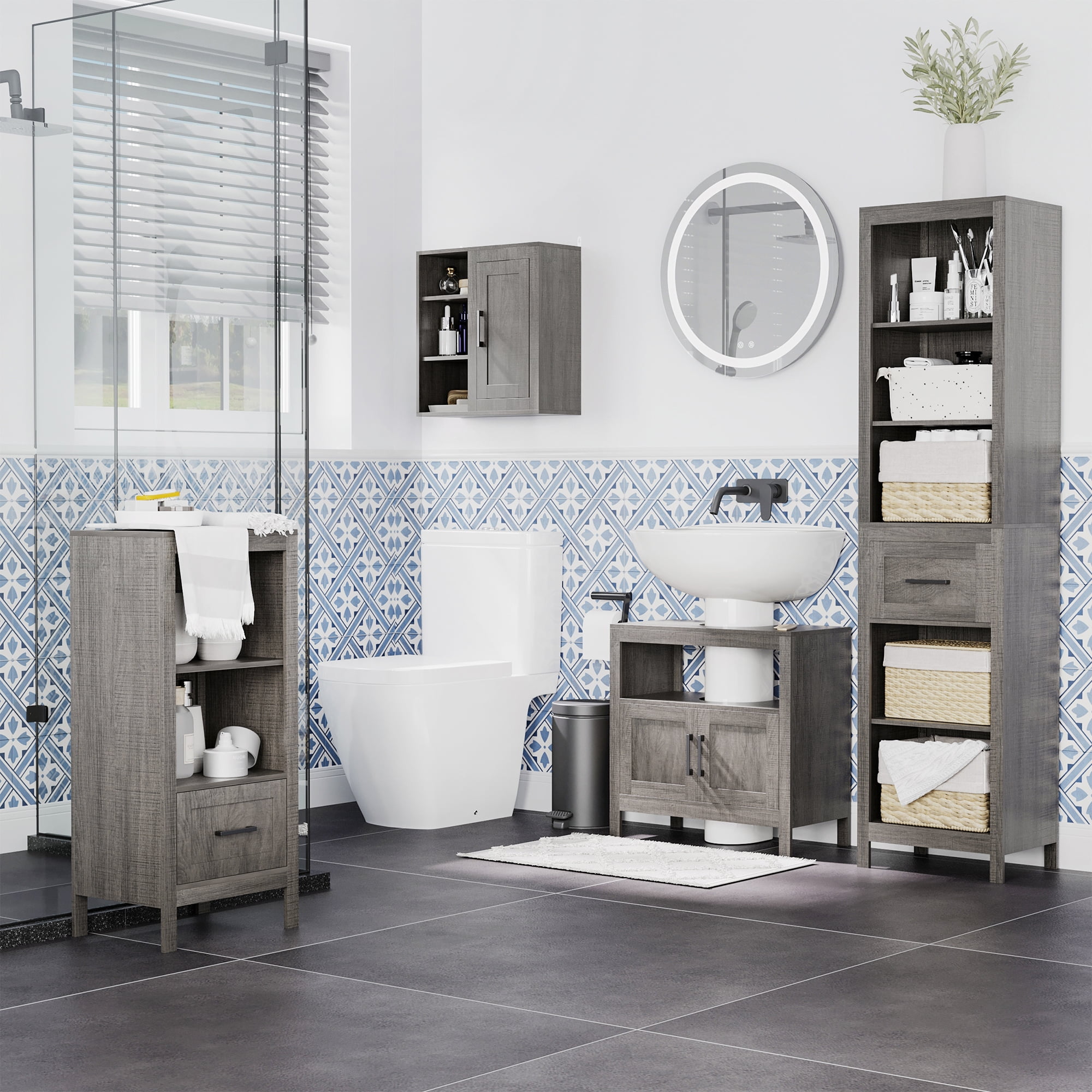 kleankin Bathroom Under Sink Cabinet, Bathroom Vanity Unit, Pedestal Under  Sink Design with Adjustable Shelf, Grey - Bed Bath & Beyond - 34481001