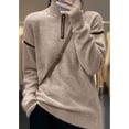 thumbnail image 3 of Maydear Womens Contrast Zippered Half Placket Turtleneck Wool Cardigan, Casual Long Sleeve Pullover Tops, 3 of 5