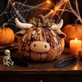 thumbnail image 3 of DIY Highland Cow Fabric Pumpkin Sewing Kit, Hand-Stitched Plush Halloween Decor with Horns, Rustic Autumn Table Centerpiece, 7.9x5.9x1.2 Inch, 1 Count, 3 of 7