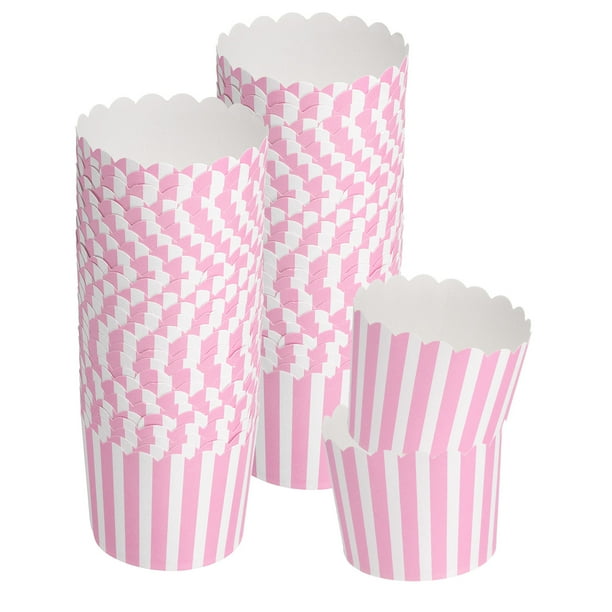 50 piezas de fundas para cupcakes para bodas, tazas de papel para hornear y forros para muffins para cumpleaños (rosa y blanco)