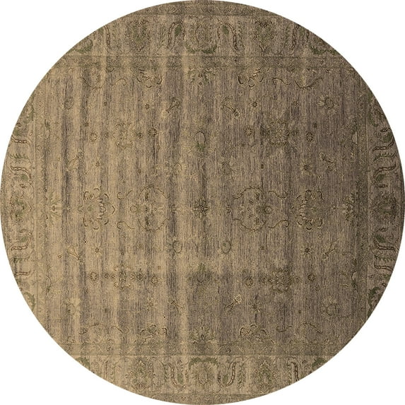 Ahgly Company Indoor Round Oriental Brown Industrial Area Rugs, 7' Round