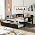 thumbnail image 2 of Full Size Daybed with Trundle Bed and Folding Side Tables, Wooden Sofa Bed with Three Sides Guardrails, Dual-use Daybed Suitable for Bedroom and Living Room, No Box Spring Required, Espresso, 2 of 7