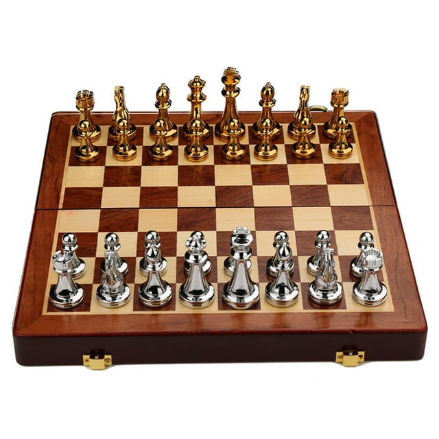 Set de ajedrez de madera con tablero plegable y piezas magnéticas Oro Plata