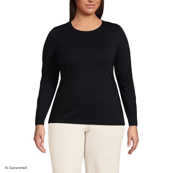 Lands' End Women's Plus Size Lightweight Jersey Skimming Long Sleeve Crew Neck T-shirt