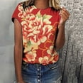 thumbnail image 2 of Penkiiy Chinese DongBei Style Flowers Graphic Tees Shirt for Women Women's Tops Flower Printing Round Neck Short Sleeved T-shirt Tops, 2 of 6