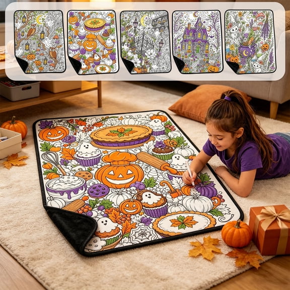 ShaoXinWan Halloween DIY Coloring Blanket, Pumpkin Ghost Flannel Throw for Coloring, Halloween Decorations Indoor Outdoor for Sofa Couch Holiday Party